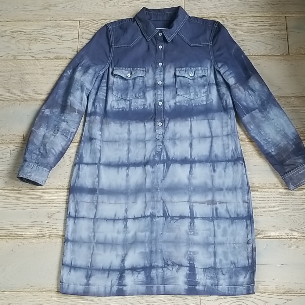 Western Shirtdress Denim Shibori tie dye dress S